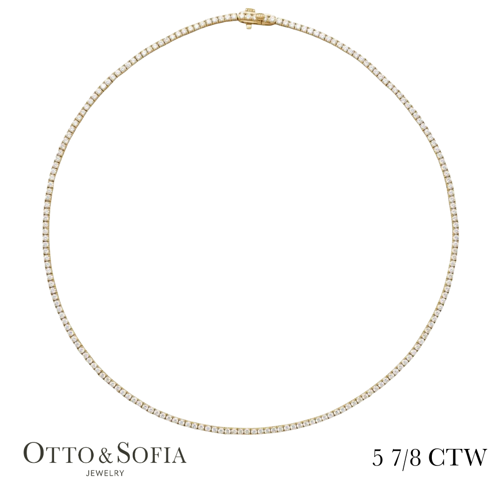 Lab-Grown Diamond Tennis 16" Necklace in 14K White, Yellow, or Rose Gold (5 7/8 CTW)