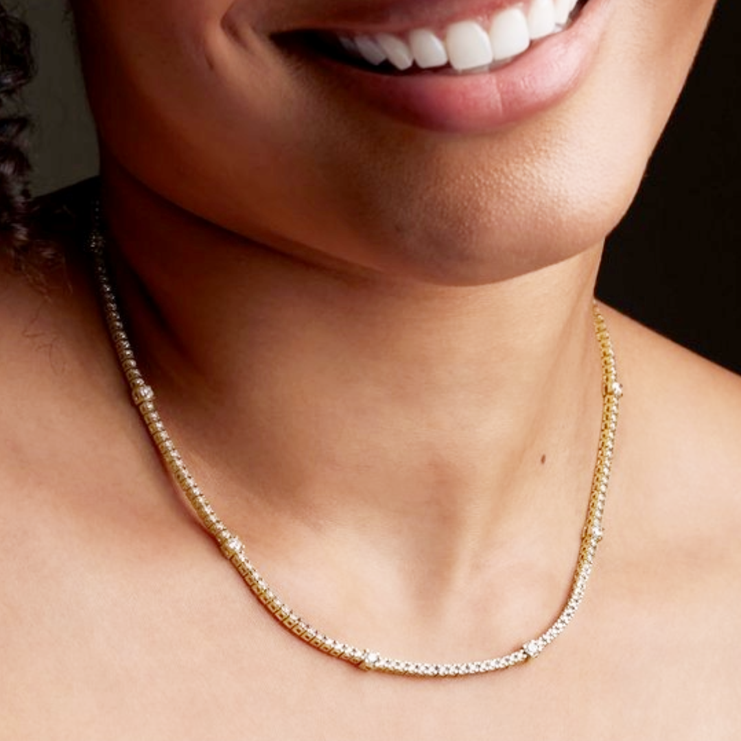 Station Tennis Necklace - Lab-Grown Diamond 16" Necklace in 14K White, Yellow, or Rose Gold (4 CTW)