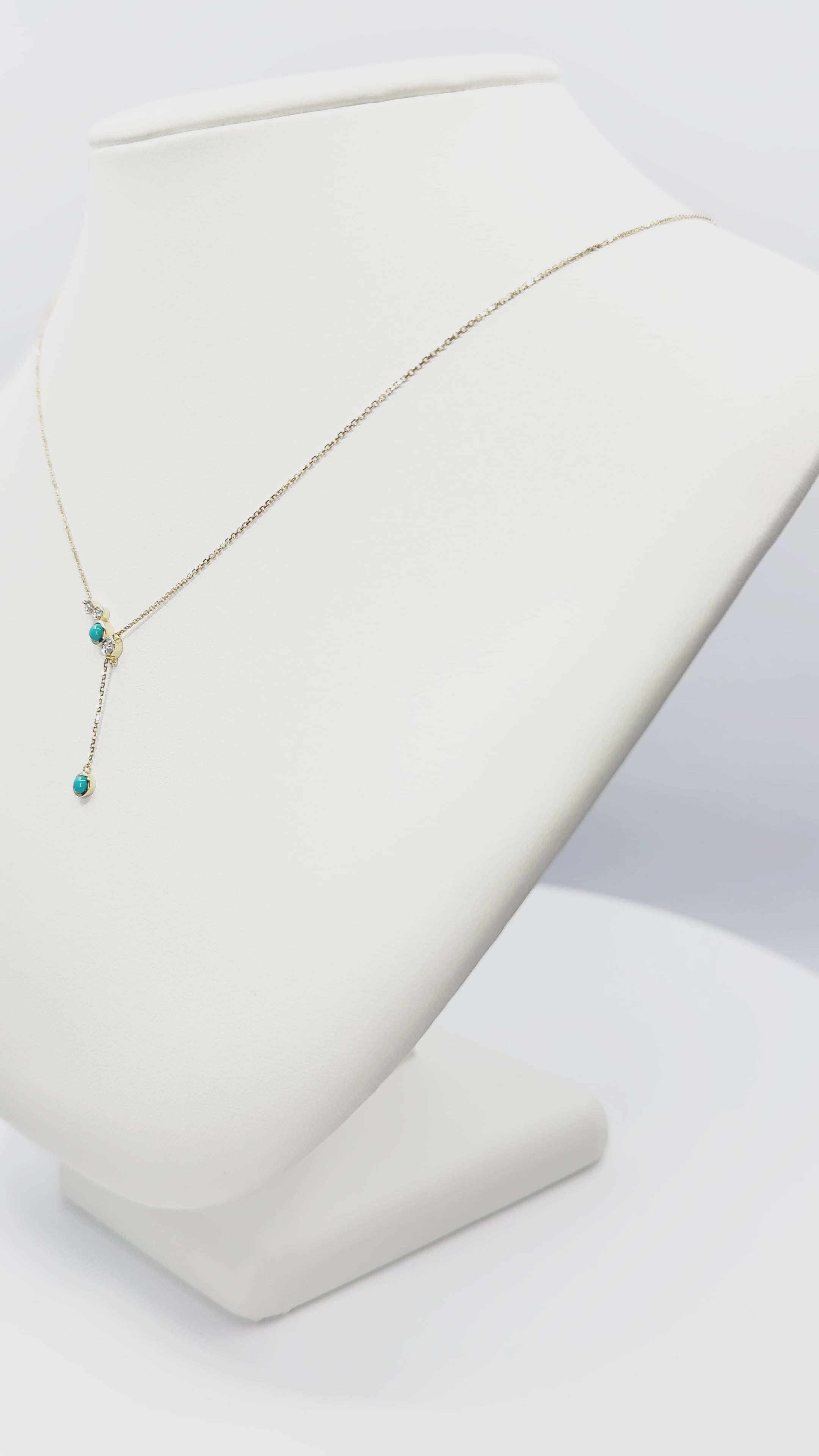 Load video: Turquoise and Diamonds Necklace in Yellow Gold 14K