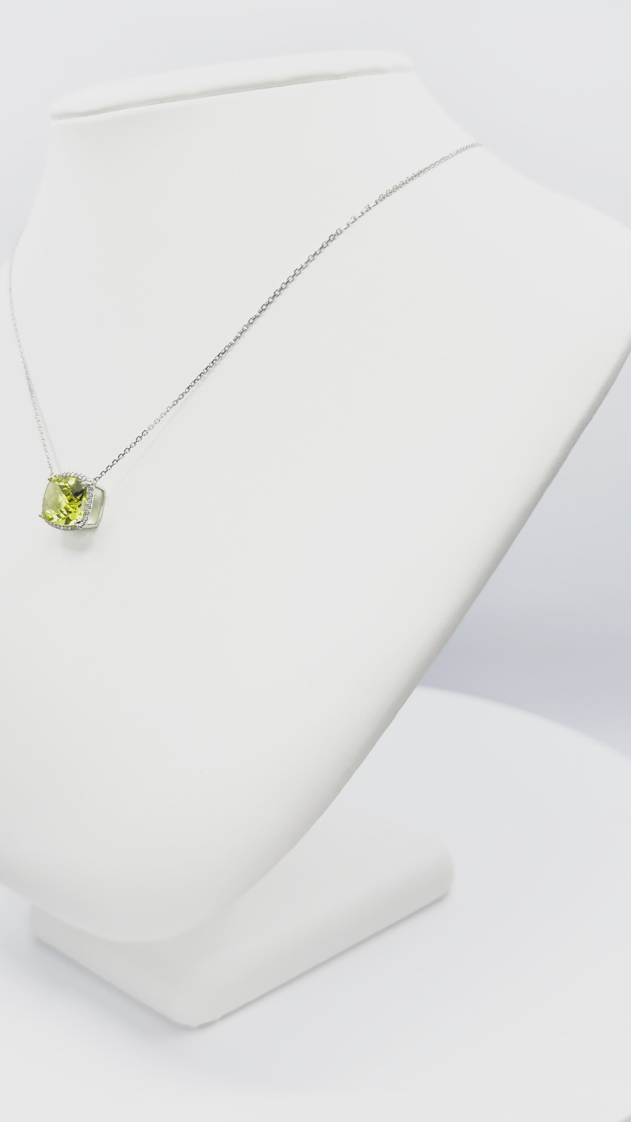 Load video: Lemon Quartz with Diamonds Necklace in White Gold 14K