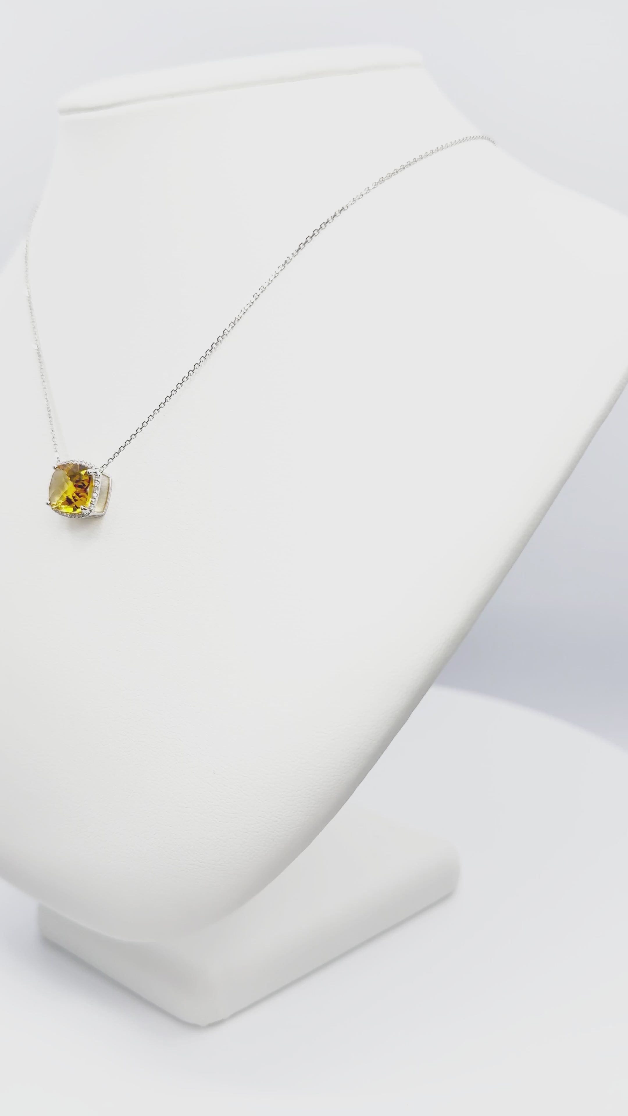 Load video: Citrine with Diamonds Necklace in White Gold 14K