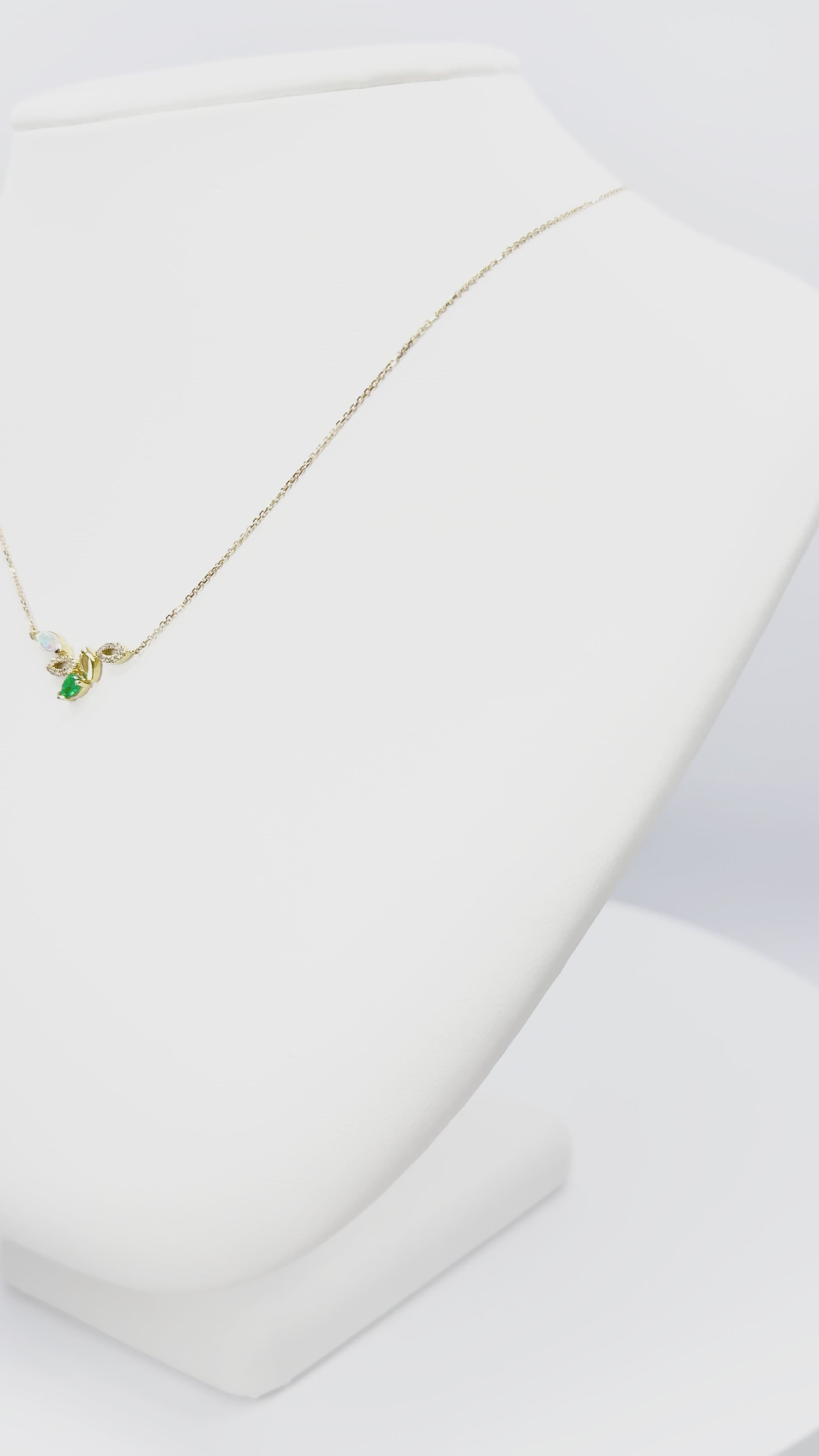 Load video: Emerald, Opal and Diamond Necklace in Yellow Gold 14K