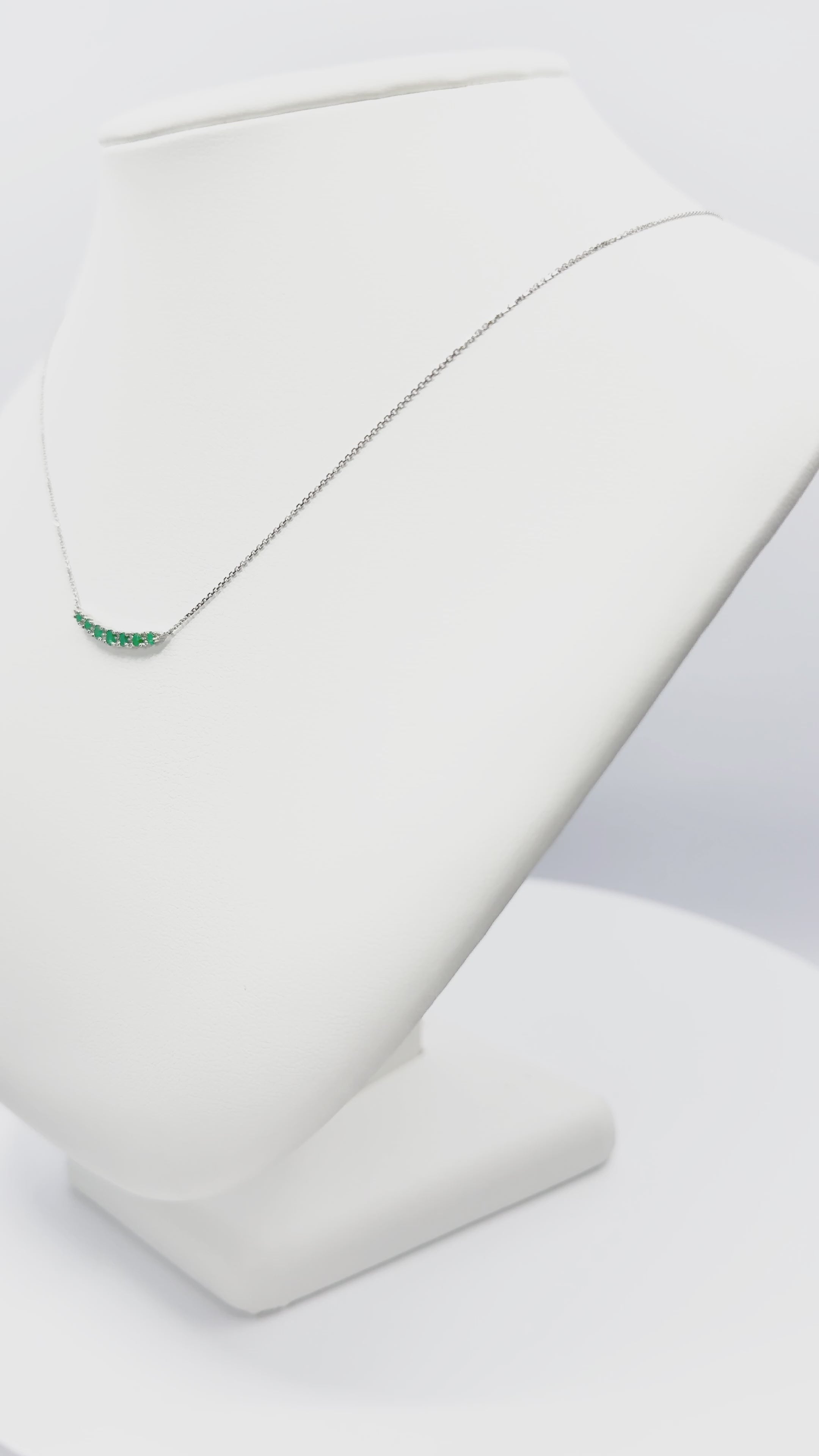 Load video: Emerald and Diamond Curved Bar Necklace in Gold 14k