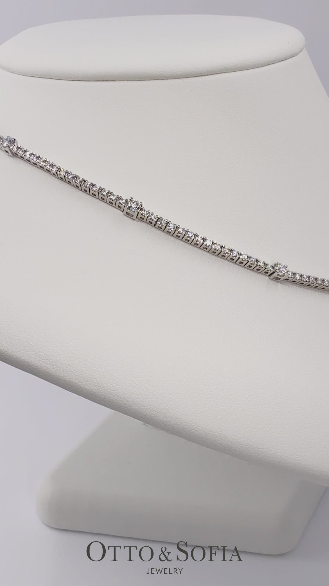 Load video: Station Tennis Necklace - Lab-Grown Diamond 16&quot; Necklace in 14K White, Yellow, or Rose Gold (4 CTW)