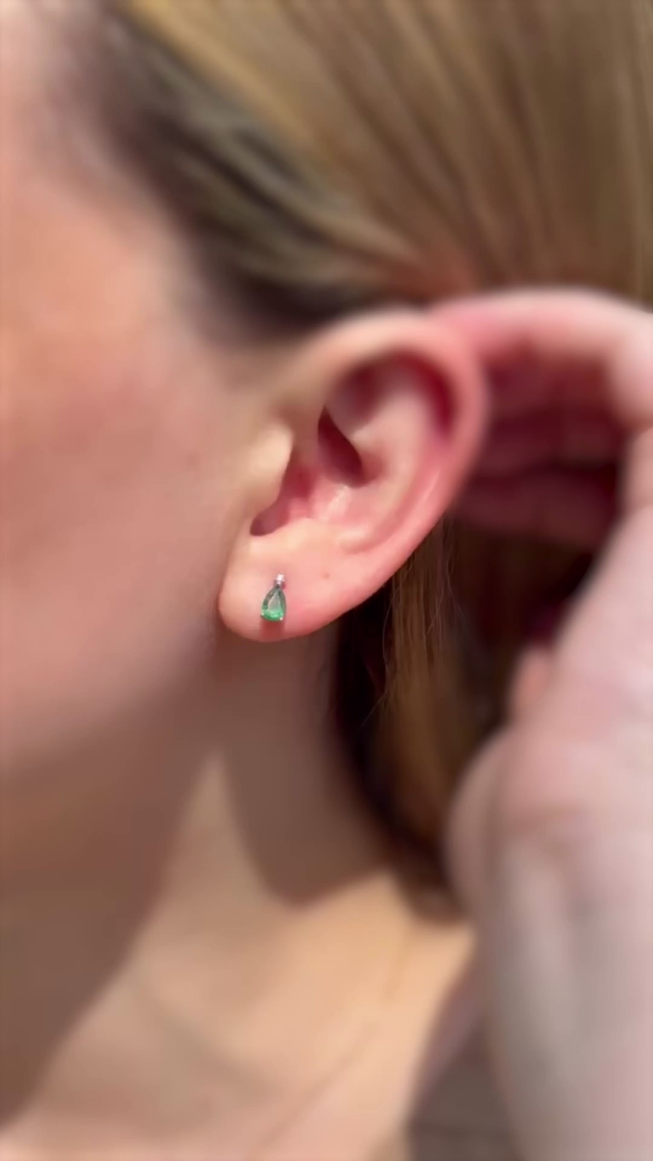 Load video: Pear-Shaped Emerald and Diamond Earrings in 14K Gold