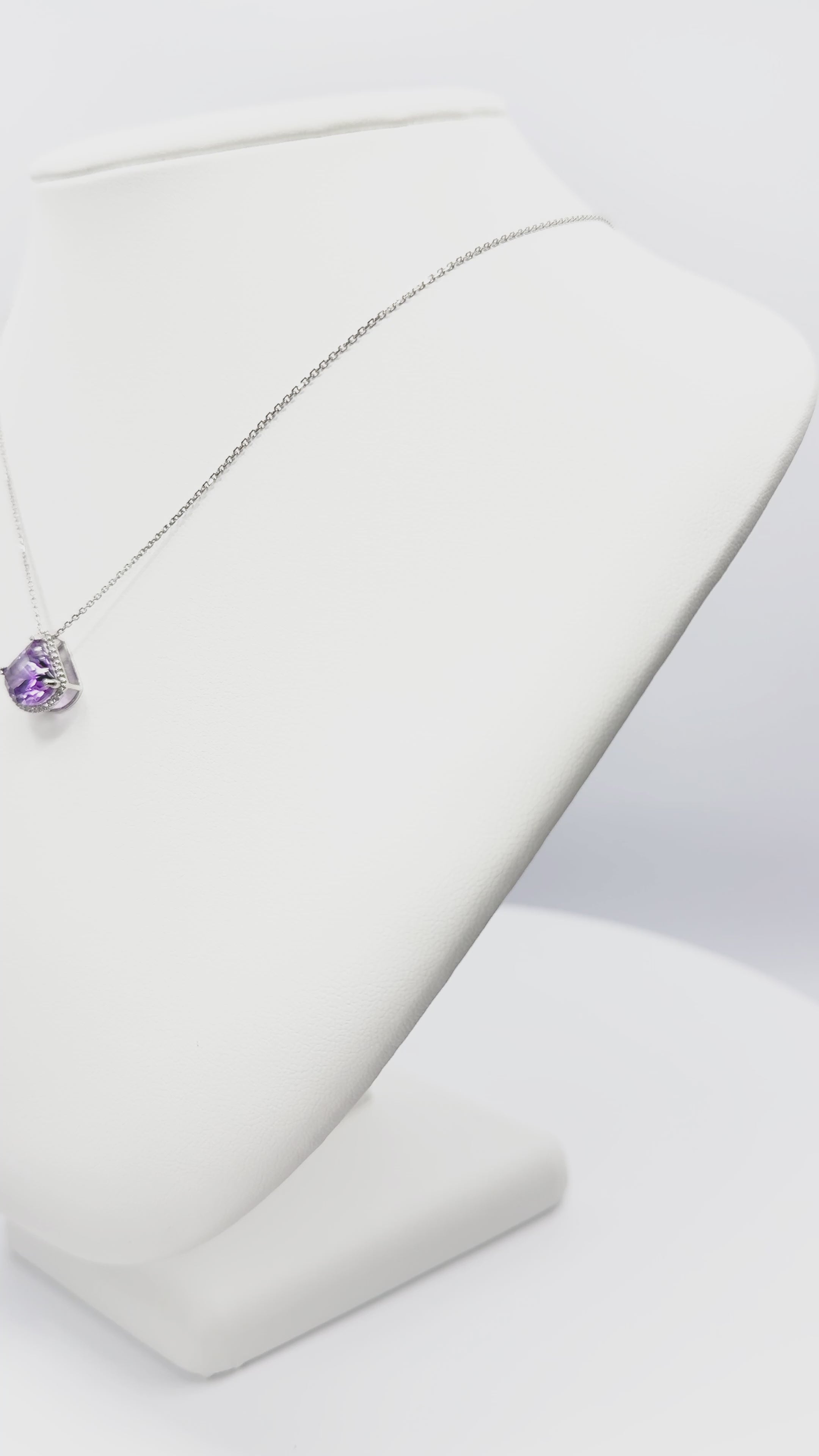 Load video: Amethyst with Diamonds Necklace in White Gold 14K