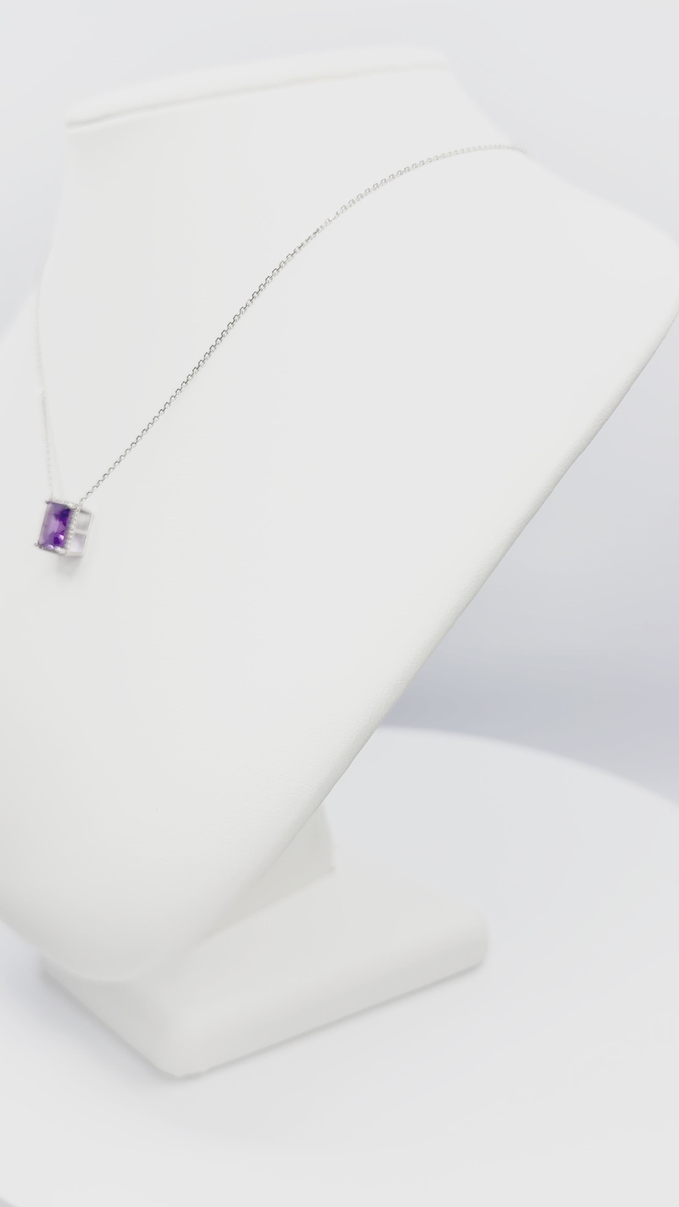 Load video: Amethyst with Diamonds Necklace in White Gold 14K